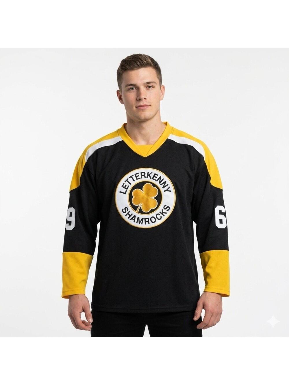 Letterkenny Shamrocks Shoresy Jersey Mens XL 69 Shore Custom Hockey Black Yellow